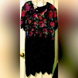 BNWT Laurence Kazar Silk Sequin Dress Women’s Plus Size 2XL Floral Vintage